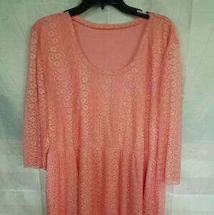 Peachy Pink Lace Overlay Dress 2XL